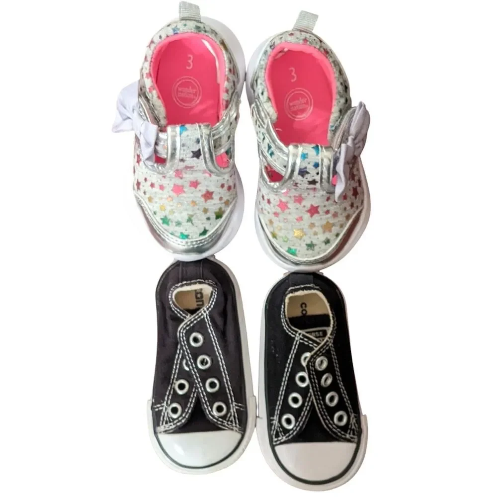 CONVERSE Size 3 Toddler Kids Shoes + WONDER NATION Sz 3 Stars and Bows Sneakers
